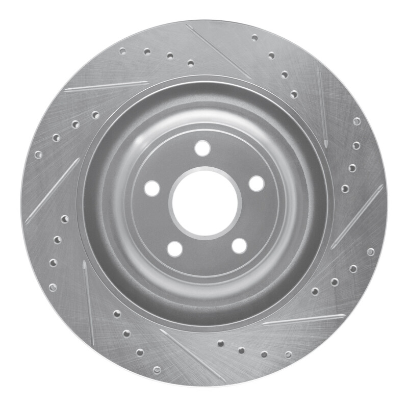 Jaguar XKR Brake Rotor (1) - Right Rear - R1 Concepts - Drilled & Slotted - Silver - `08-`09